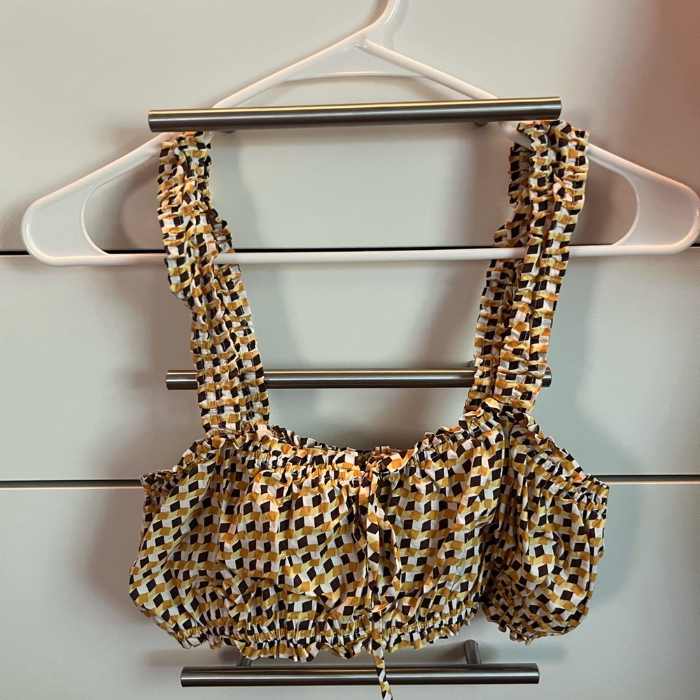 SHEIN Tan Smocked Tie Front Tank Top